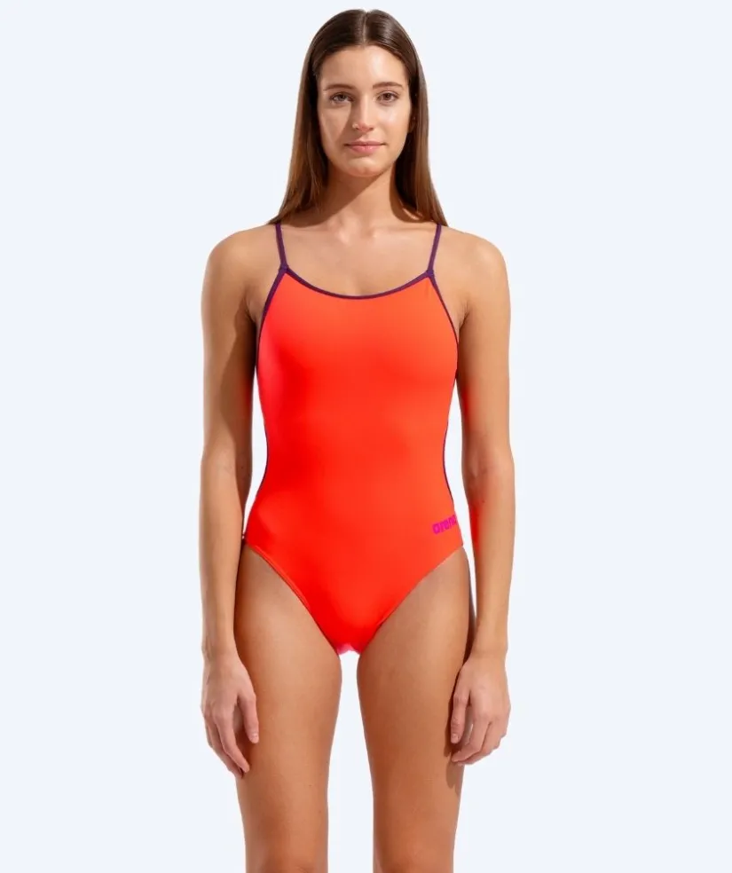 Clearance Arena badedragt til damer - Solid Lace Back - Orange/lilla