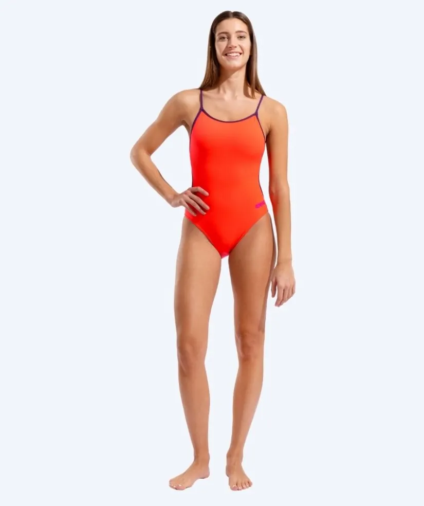 Clearance Arena badedragt til damer - Solid Lace Back - Orange/lilla