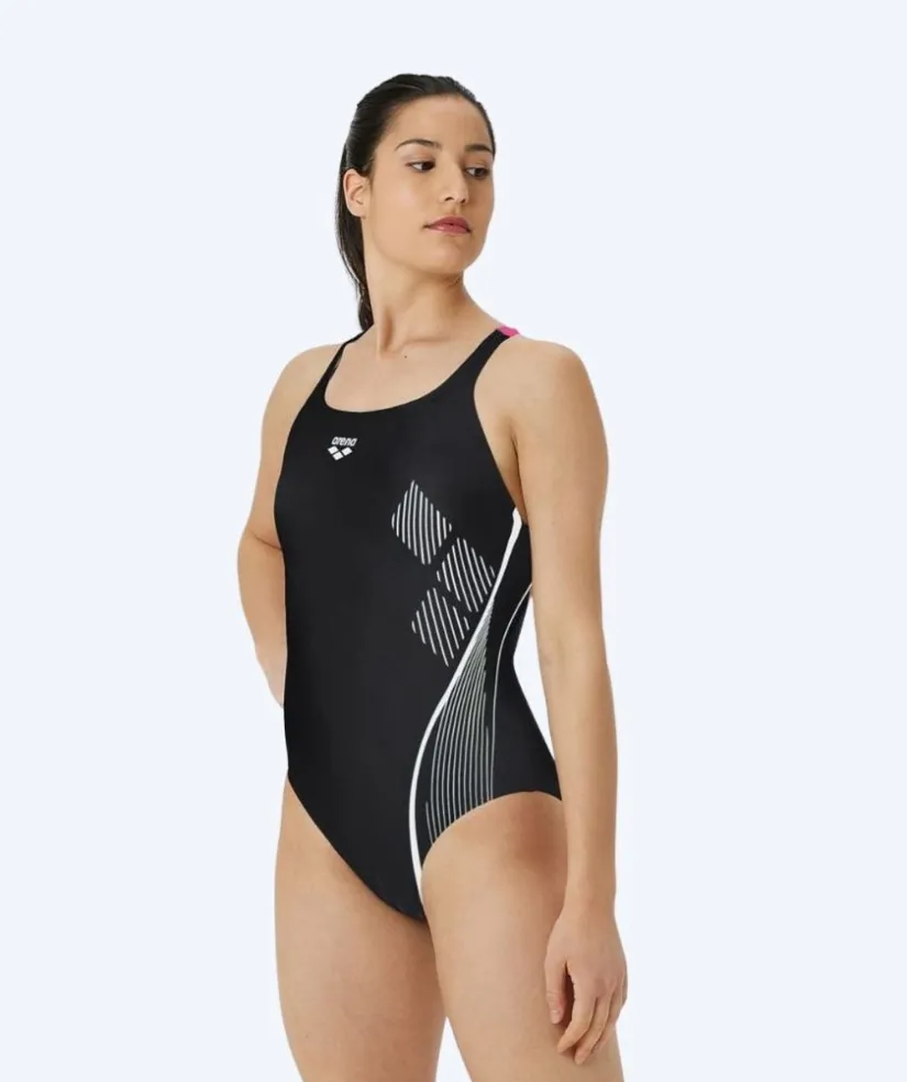 Clearance Arena badedragt til damer - Swim Pro Graphic - Sort/lyserød