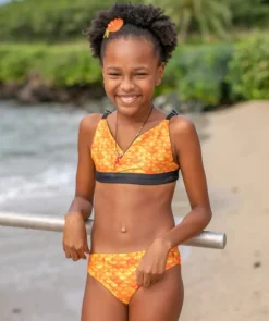 Discount Fin Fun havfrue bikini top til piger uden flæser - Tropical Sunrise