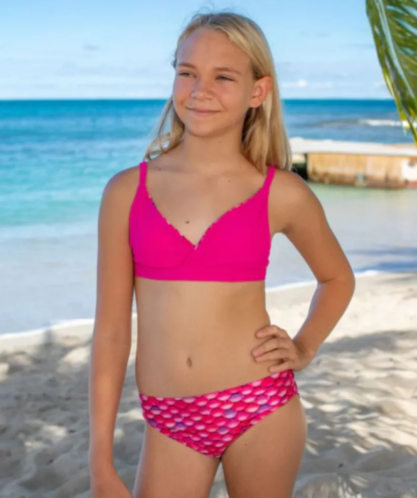 Hot Fin Fun havfrue bikini top til piger uden flæser - Malibu Pink (Pink)