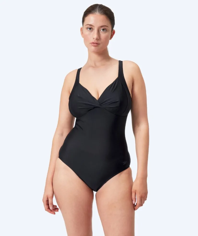 Outlet Speedo badedragt med indlæg til damer - Shaping Cross Knot - Sort