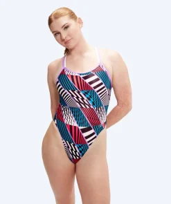 New Speedo badedragt til damer - Allover Digital Starback - Rød/blå