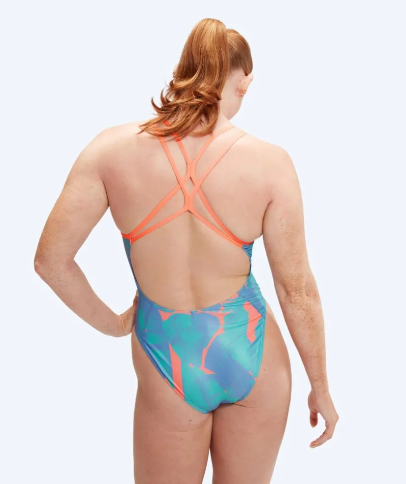 Outlet Speedo badedragt til damer - Allover Digital Starback - Blå/orange