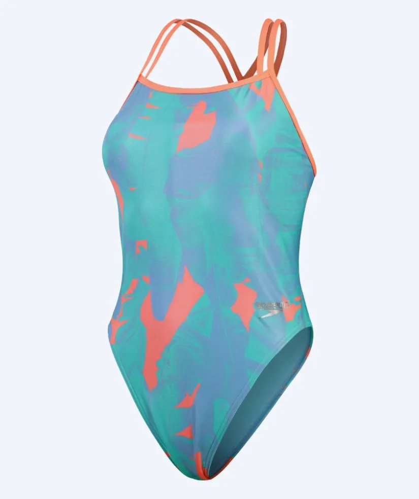 Outlet Speedo badedragt til damer - Allover Digital Starback - Blå/orange