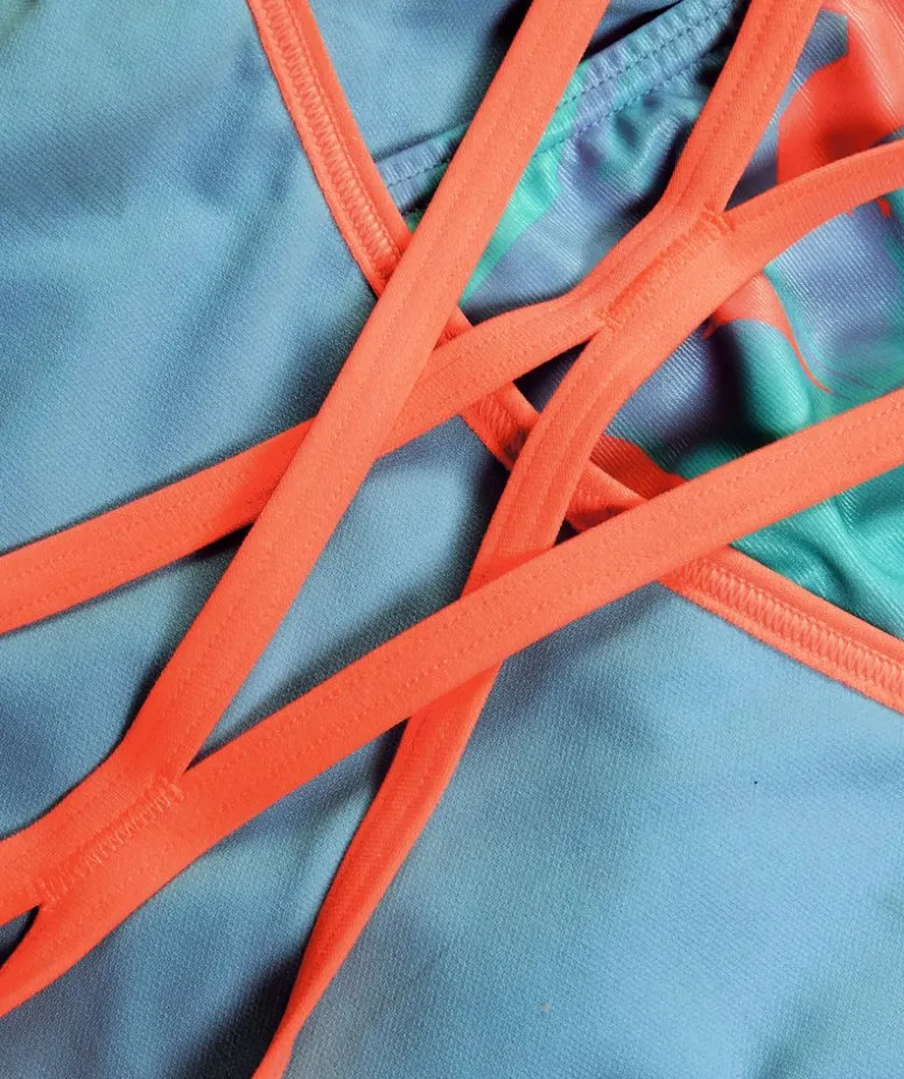 Outlet Speedo badedragt til damer - Allover Digital Starback - Blå/orange