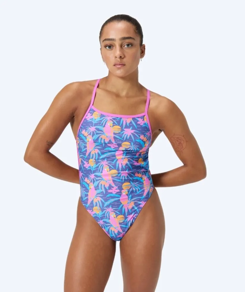 Hot Speedo badedragt til damer - Allover Digital V-Back - Blå/lyserød