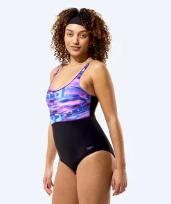 Best Speedo badedragt til damer - Contour Eclipse - Sort/lilla