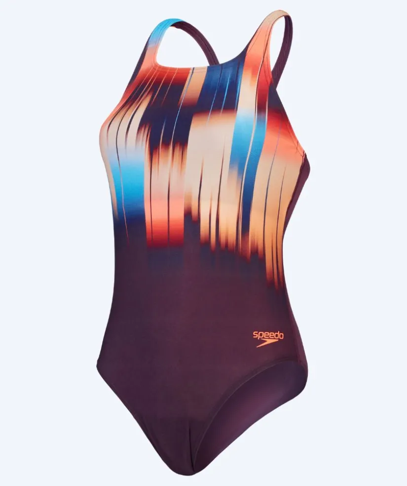 Discount Speedo badedragt til damer - Digital Printed Medalist - Lilla/orange
