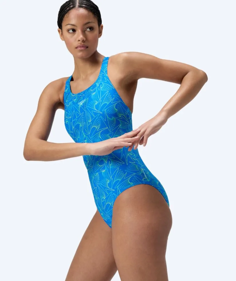 Clearance Speedo badedragt til damer - Hyperboom Allover Medalist - Blå/grøn