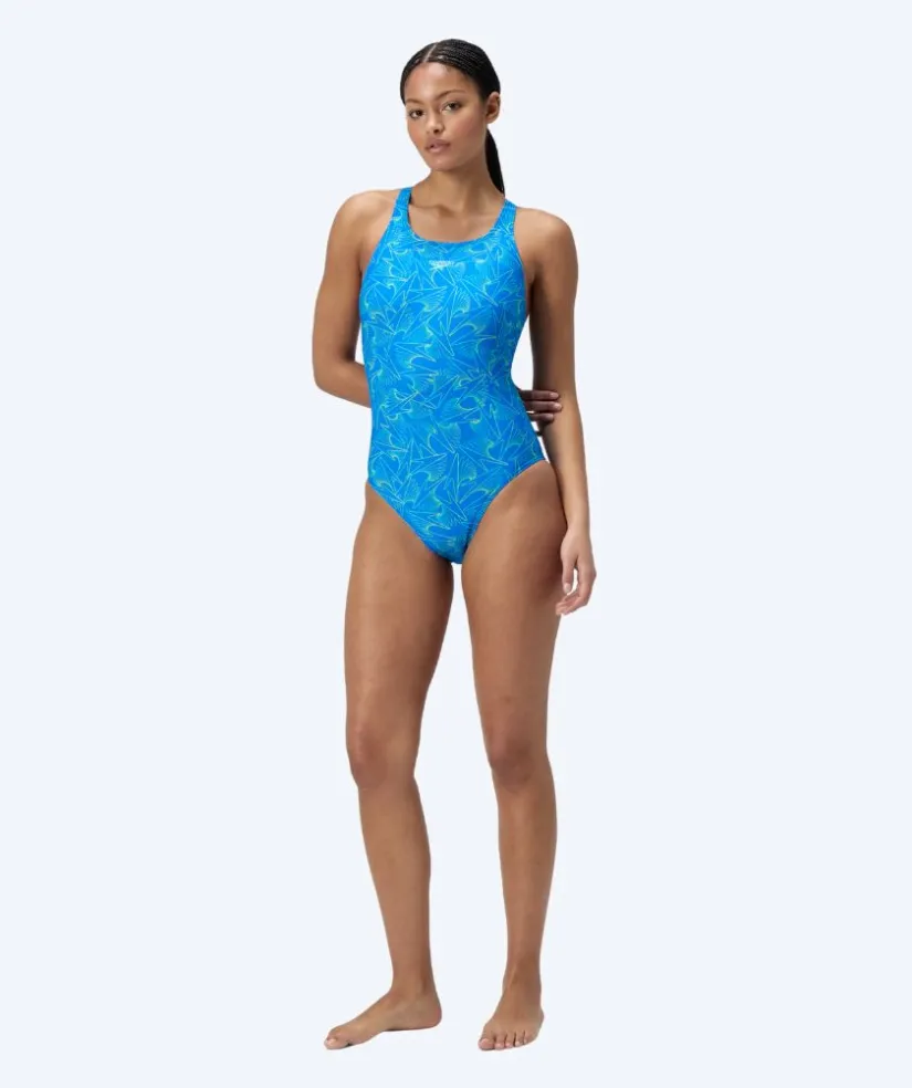 Clearance Speedo badedragt til damer - Hyperboom Allover Medalist - Blå/grøn