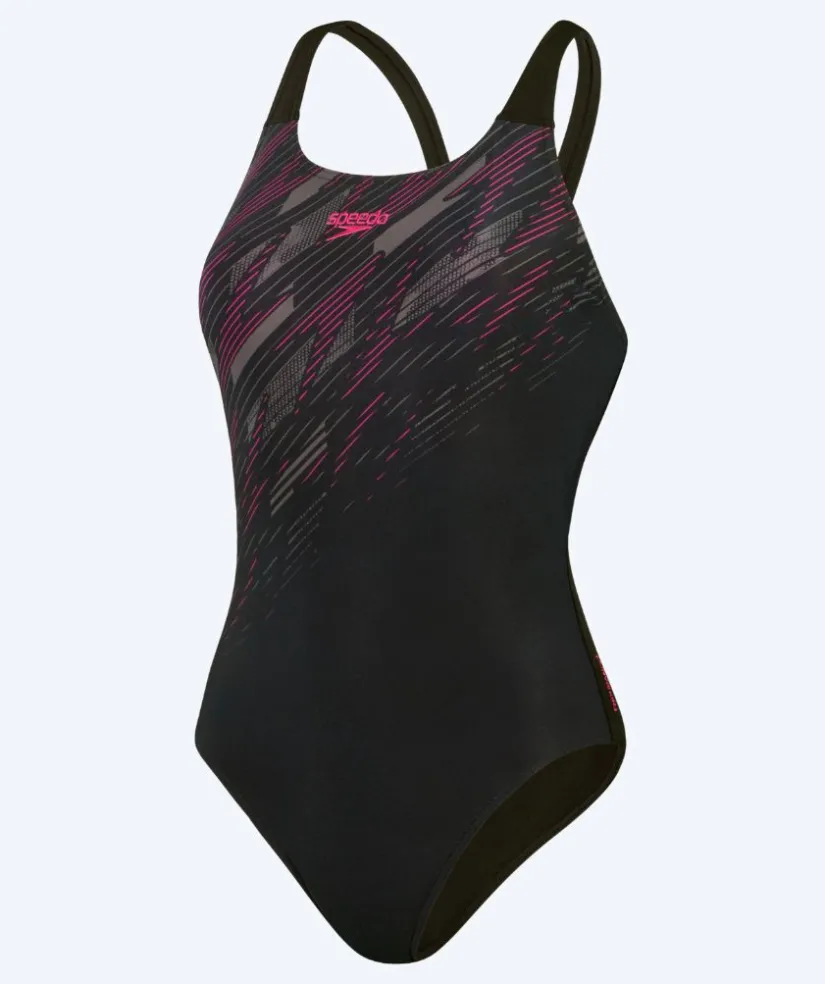 Online Speedo badedragt til damer - Placement Muscleback - Sort/lyserød