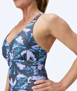 Discount Speedo badedragt til damer - Shaping Printed V-Neck - Grå/lyseblå