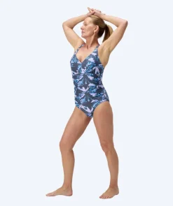 Discount Speedo badedragt til damer - Shaping Printed V-Neck - Grå/lyseblå