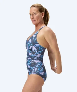 Discount Speedo badedragt til damer - Shaping Printed V-Neck - Grå/lyseblå
