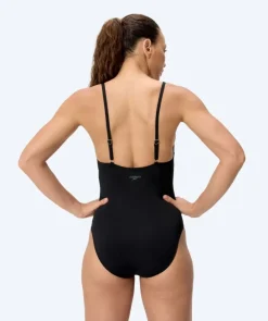 Online Speedo badedragt til damer - Solid V-Neck - Sort