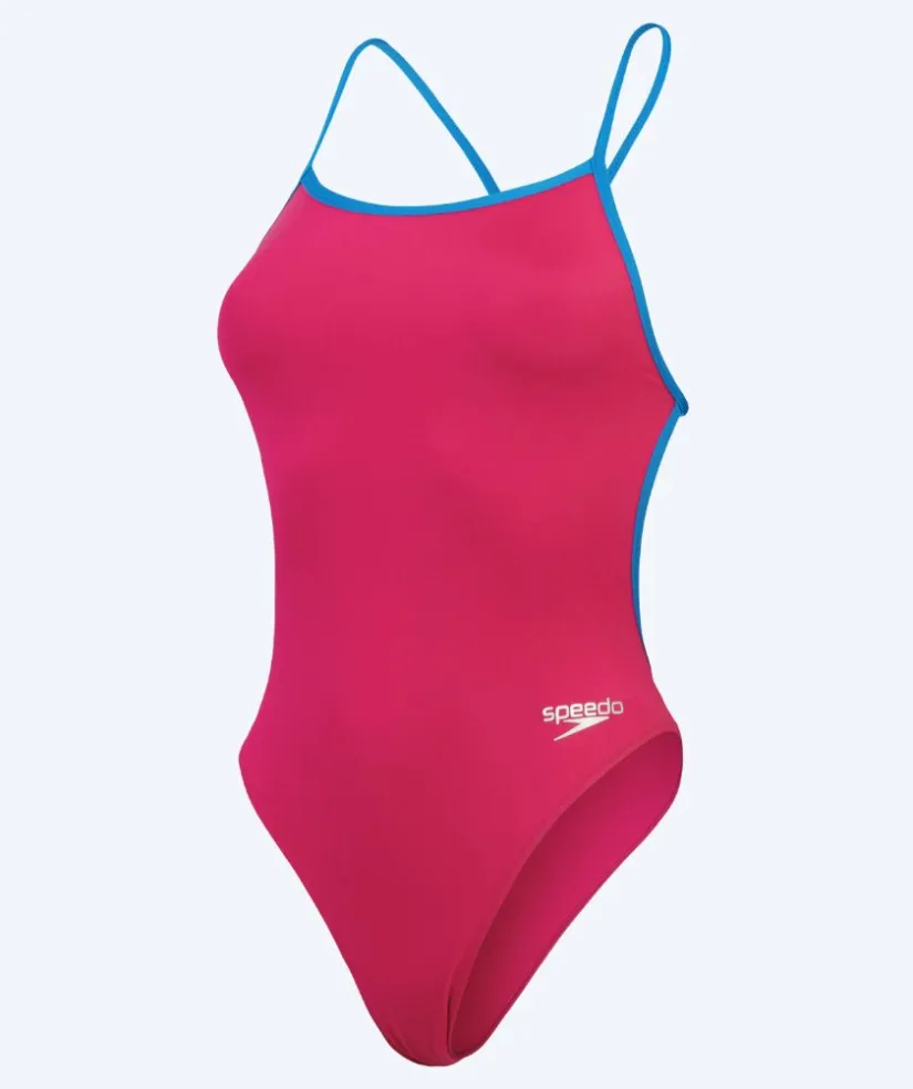 Clearance Speedo badedragt til damer - Solid V-Back - Lyserød/blå