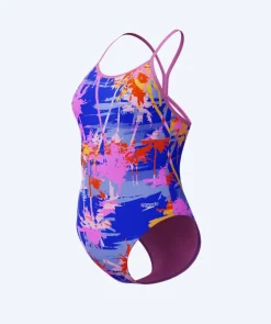 Clearance Speedo badedragt til piger - Allover Digital V-Back - Lilla/lyserød