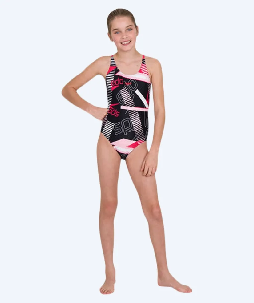 New Speedo badedragt til piger - Junglespeak Allover Tieback - Sort/rød/lyserød