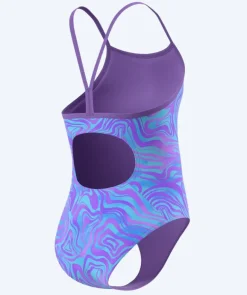 Clearance Speedo badedragt til piger - Print Thinstrap - Lilla/lyseblå