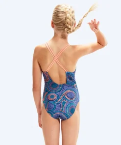Discount Speedo badedragt til piger - Printed Twinstrap - Mørkeblå/orange