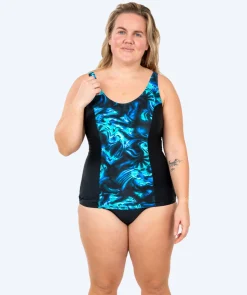 Watery badedragt plus size til damer m. blomster - Vale - Sort/blå