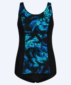 Watery badedragt plus size til damer m. blomster - Vale - Sort/blå