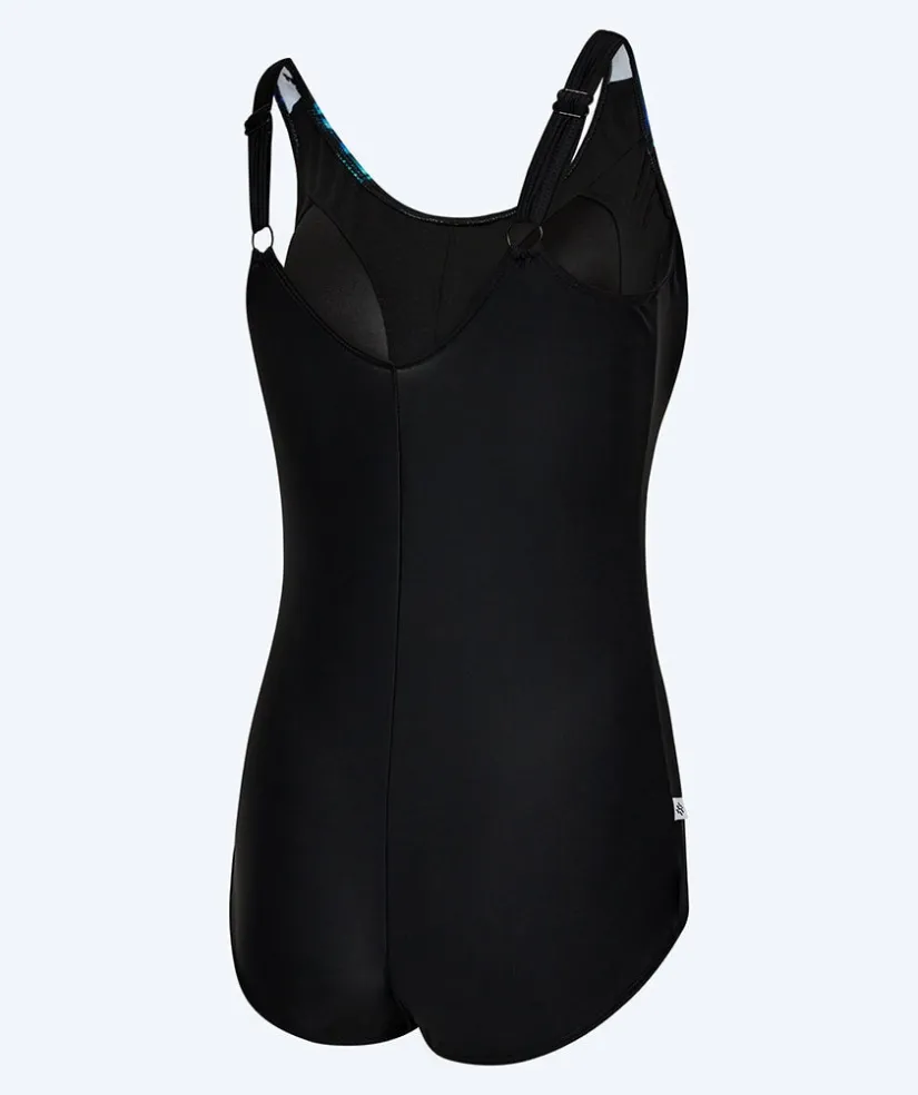 Watery badedragt plus size til damer m. blomster - Vale - Sort/blå