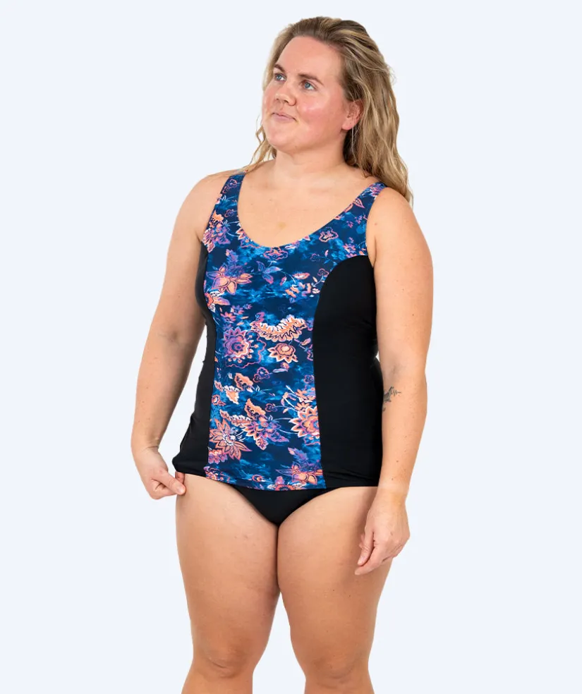 Watery badedragt plus size til damer m. blomster - Vale - Sort/lilla