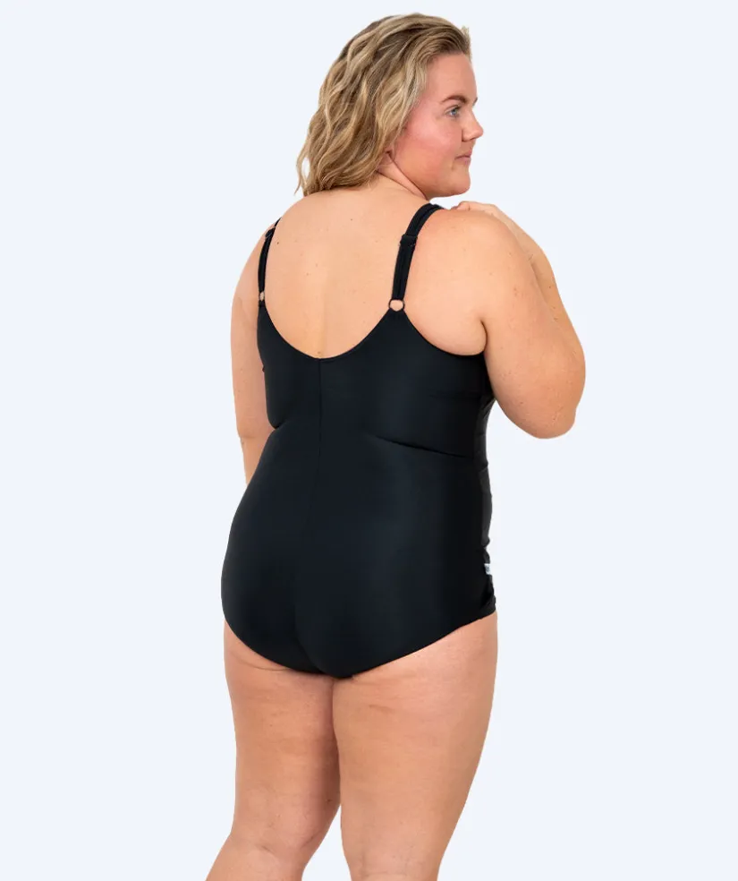 Watery badedragt plus size til damer m. blomster - Vale - Sort/lilla