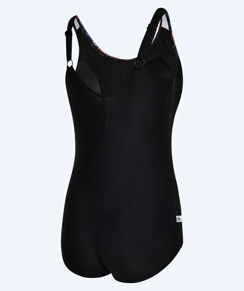 Watery badedragt plus size til damer m. blomster - Vale - Sort/lilla