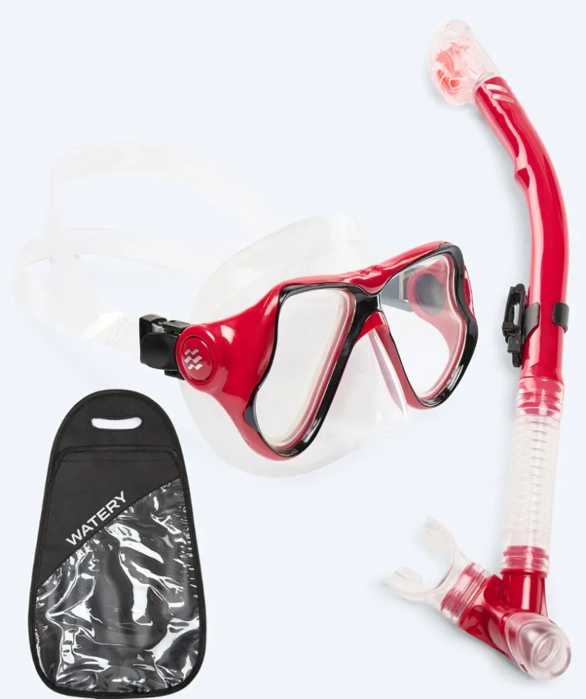 Hot Watery Combo snorkelsæt til voksne - Hudson Full-dry - Rød
