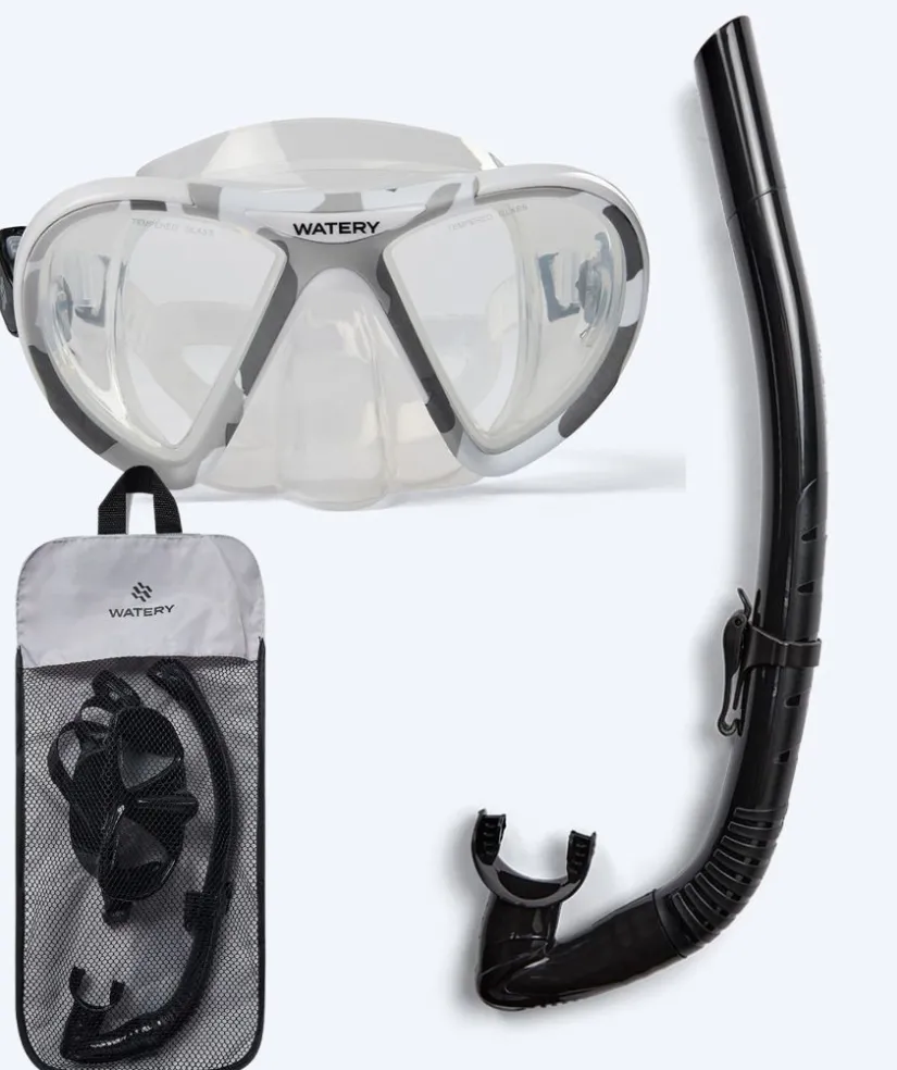 Online Watery Combo snorkelsæt til voksne (fra 15 år) - Rudder Camo/Itzel - Klar/sort