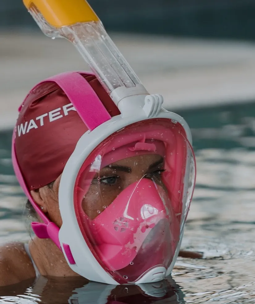 Clearance Watery fullface dykkermaske til voksne - Oxygen - Pink/gul