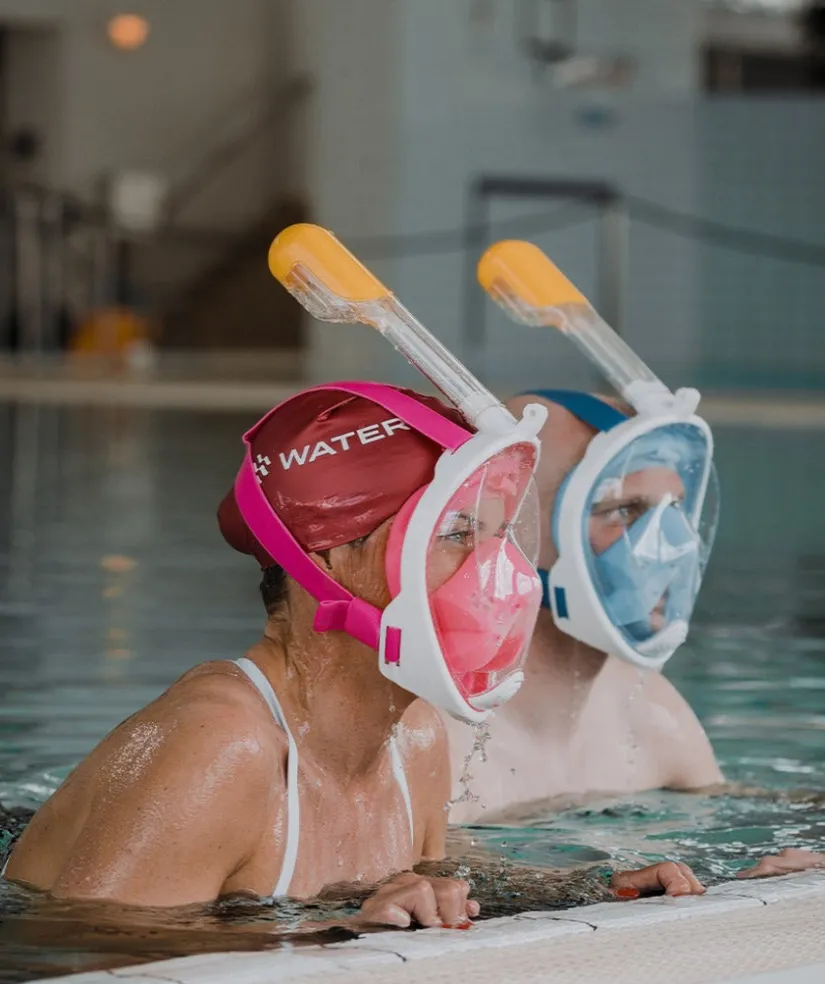 Clearance Watery fullface dykkermaske til voksne - Oxygen - Pink/gul