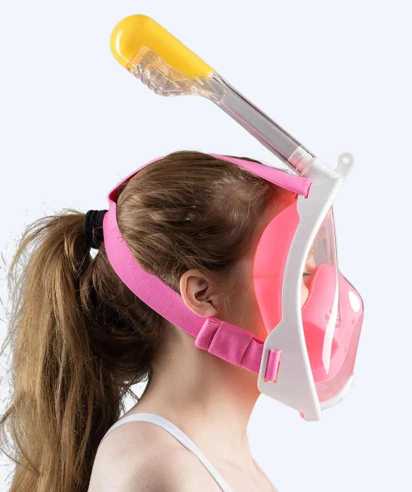 Clearance Watery fullface dykkermaske til voksne - Oxygen - Pink/gul