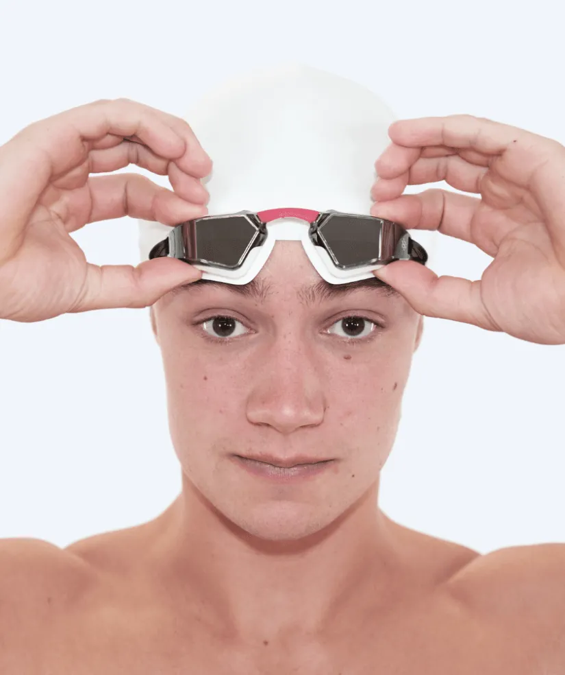 New Watery konkurrence svømmebriller - Brooks Mirror - Hvid/sølv