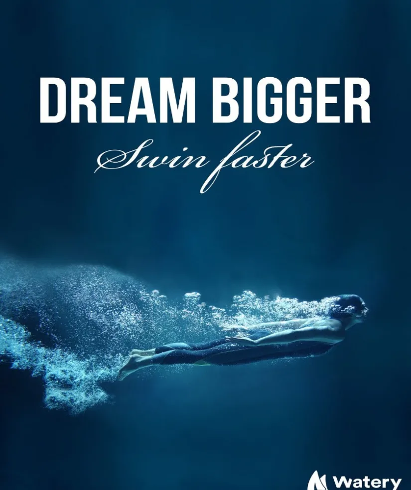 Discount Watery svømmeplakat - Dream Bigger - Swim Faster