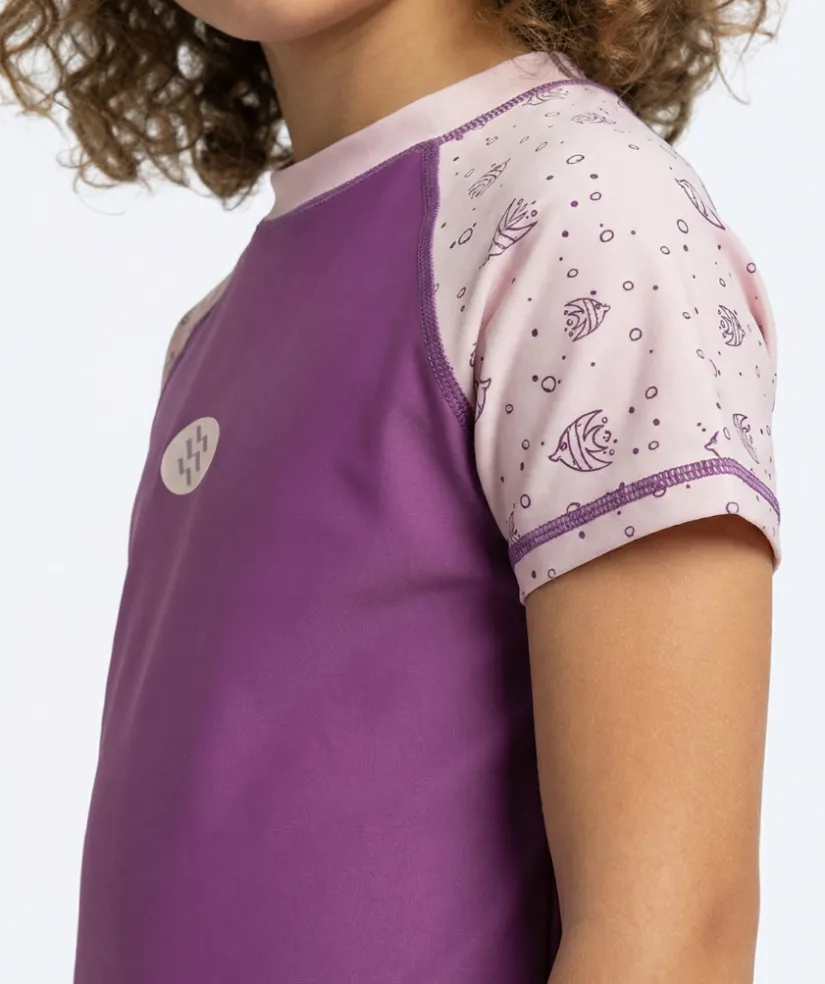 New Watery UV-trøje til børn - Brandman Kortærmet Rashguard - Pink/lilla