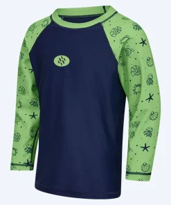Clearance Watery UV-trøje til børn - Brandman Langærmet Rashguard - Grøn/blå