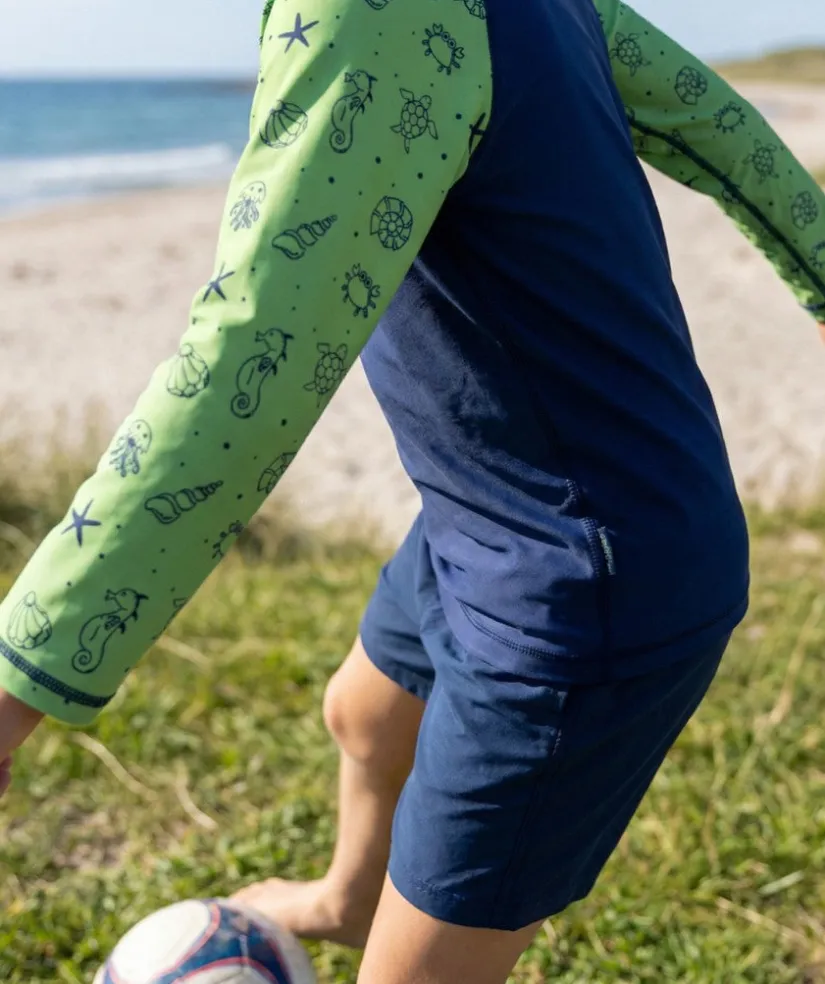 Clearance Watery UV-trøje til børn - Brandman Langærmet Rashguard - Grøn/blå