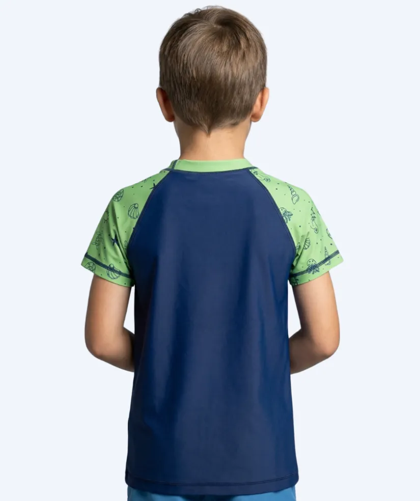 Watery UV-trøje til børn - Brandman Kortærmet Rashguard - Grøn/blå
