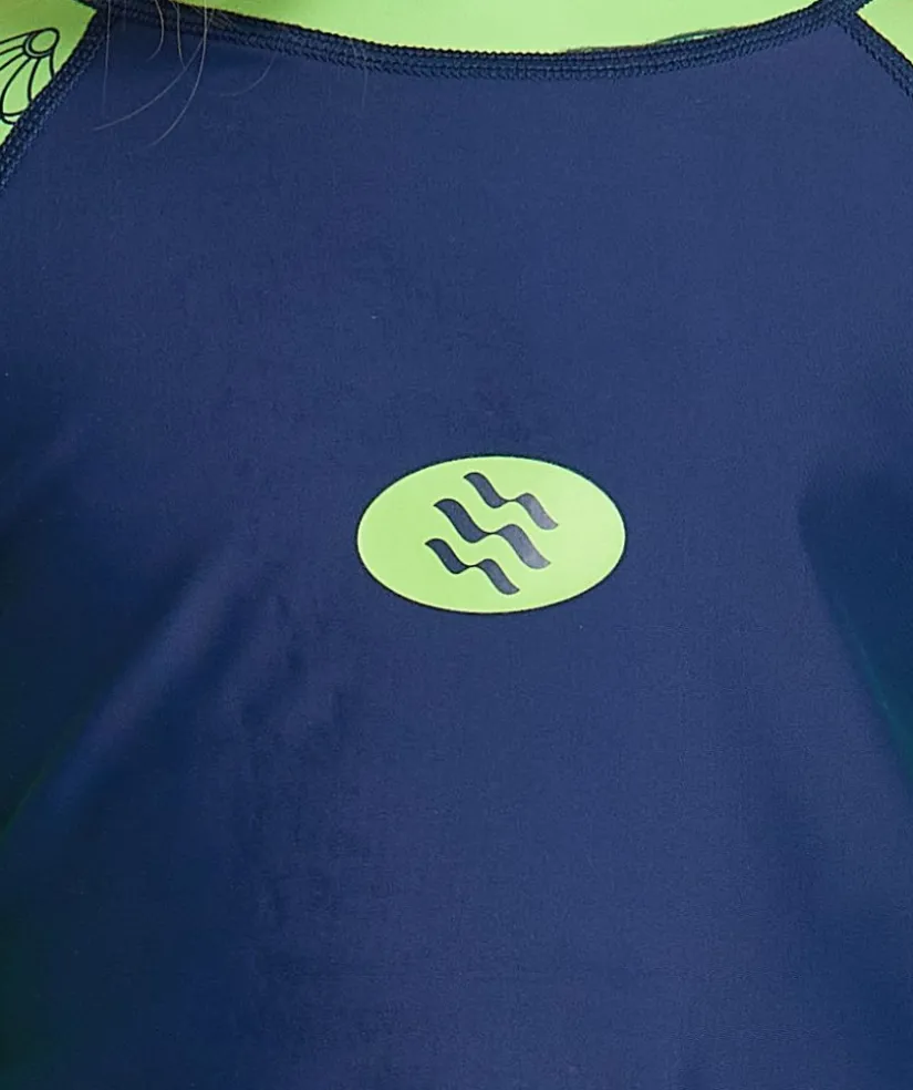 Watery UV-trøje til børn - Brandman Kortærmet Rashguard - Grøn/blå
