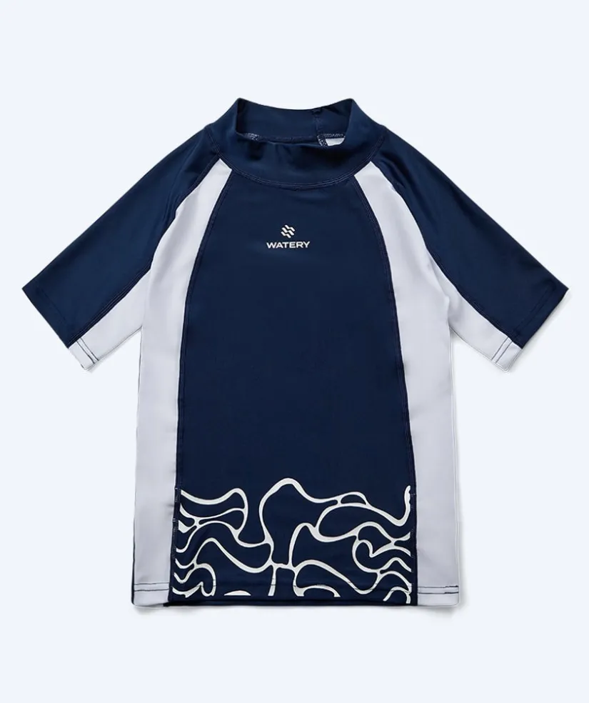 Discount Watery UV-trøje til børn - Chilton Kortærmet Rashguard - Mørkeblå/hvid