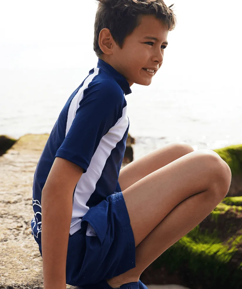 Discount Watery UV-trøje til børn - Chilton Kortærmet Rashguard - Mørkeblå/hvid