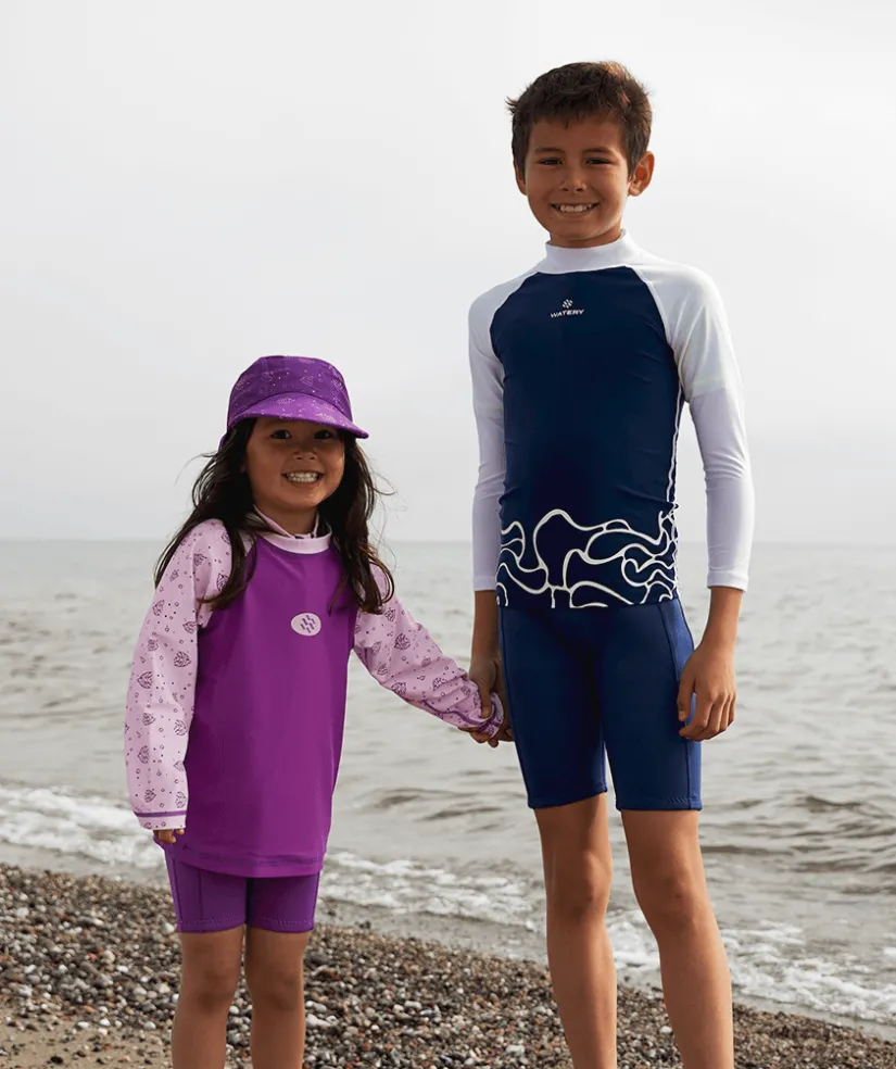 Best Watery UV-trøje til børn - Chilton Langærmet Rashguard - Mørkeblå/hvid