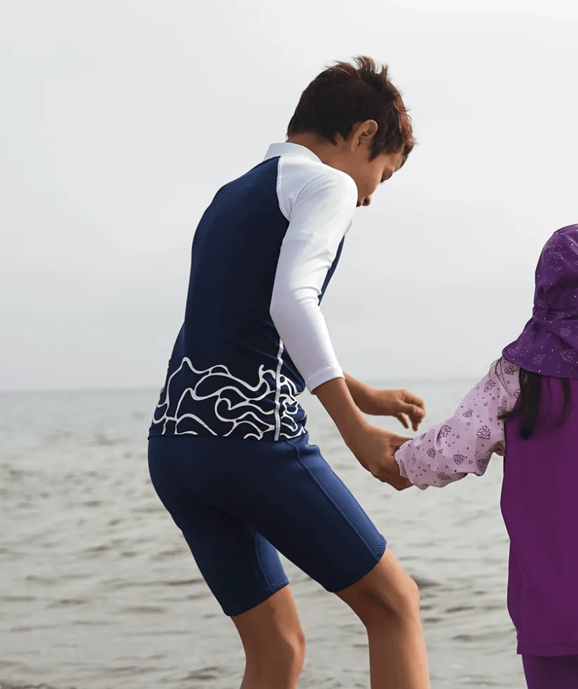 Best Watery UV-trøje til børn - Chilton Langærmet Rashguard - Mørkeblå/hvid