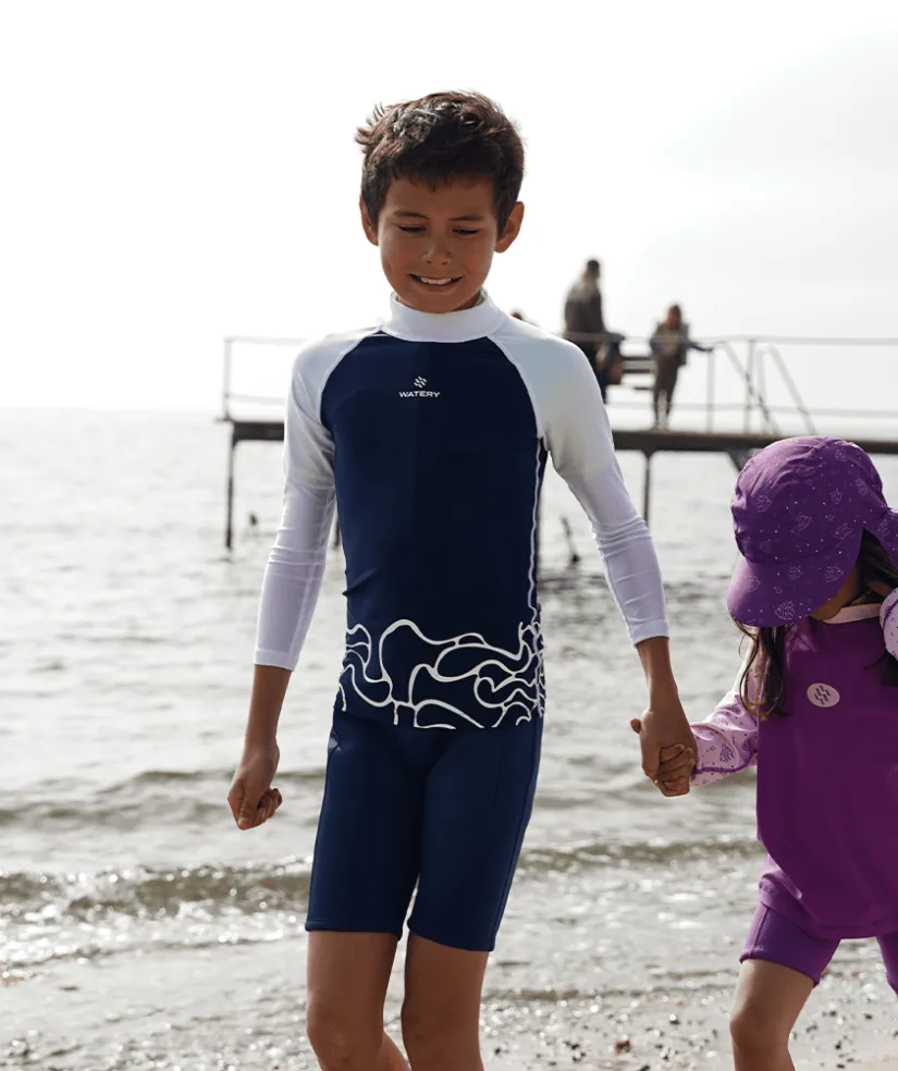 Best Watery UV-trøje til børn - Chilton Langærmet Rashguard - Mørkeblå/hvid