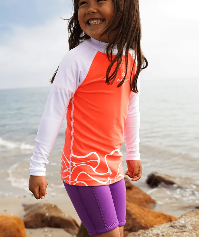 Sale Watery UV-trøje til børn - Chilton Langærmet Rashguard - Lyserød/hvid