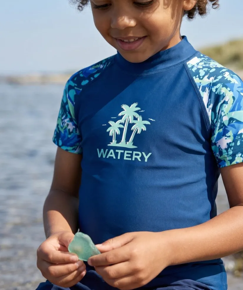 New Watery UV-trøje til børn - Katsu Kortærmet Rashguard - Lyseblå/mørkeblå